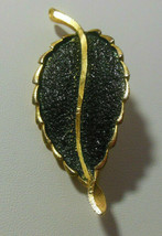 Vintage Signed Mamselle Gold-tone &amp; Black Textured Leaf Brooch - £13.15 GBP