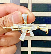 2.20Ct Round Lab-Created Diamond AK 47 Rifle Gun Pendant 14K Yellow Gold Plated - £217.48 GBP