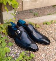 Handmade men&#39;s bespoke genuine calf leather blue shaded monk strap dress... - £142.22 GBP+