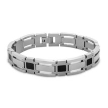 iJewelry2 Polished Stainless Steel Open Links with Black Squares Biker Bracelet - £52.95 GBP