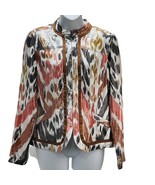 CHICOS Jacket Women&#39;s Size 0 US S/4 Linen Blend Foil Abstract Print Blazer - $427.46 MXN