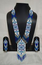 Blue and white designer seeds beads native american necklace   earings 0  1  thumb200
