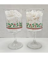 Vtg Set Of 2 1986 Arby&#39;s Christmas Stemware Glasses Holly Berries 6.75&quot; ... - £9.85 GBP