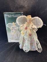 Vintage Porcelain Christmas Angel Tree Topper Floral Dress Flower Wreath Spring - £11.95 GBP