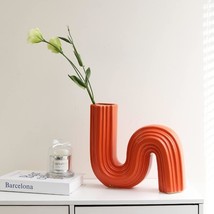 Purzest Orange S Shape Ceramic Vase, Fall Decor, Autumn Decor, Rustic Home - £35.87 GBP