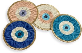 Folkulture Beaded Coasters For Drinks Or Coffee Table, 4&quot; Round Decorative - £31.88 GBP