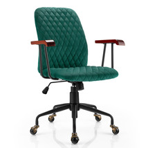 Velvet Home Office Chair Swivel Adjustable Task Chair W/ Wooden Armrest ... - £132.77 GBP