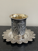 ACHSAF Judaica Sterling Silver Relief Flowers Kiddush Cup &amp; Saucer 112  Grams - £236.57 GBP