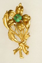 Vintage 1930s Costume Jewelry Stamped Green Rhinestone Brooch Flower Pendant - £19.77 GBP