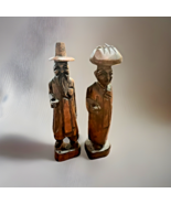 Vintage Hand Carved Wooden Asian Figure Man &amp; woman  no staff - $19.79