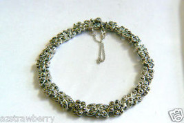 Sterling Silver 925 Marcasite Flower Link Tennis Bracelet - £58.05 GBP