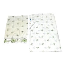 Sears Perma Prest Twin Flat Bed Sheet 1 Pillowcase White with Green MCM Flower - £12.62 GBP