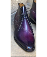Men&#39;s handmade Leather Boots Purple Hand Patina Chukka Dress boots for men - $4,521.69 MXN