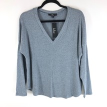 Lulus Just Vibing Ribbed VNeck Sweater Top Long Sleeve Oversized Blue Gray S - £12.30 GBP