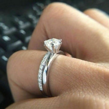 White Moissanite Engagement Ring Set 2.35Ct Round Cut 14K White Gold in Size 6.5 - £237.83 GBP