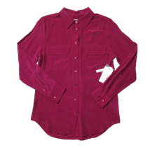 NWT Equipment Signature Slim in Damson Maroon Silk Button Down Shirt XS - £68.06 GBP