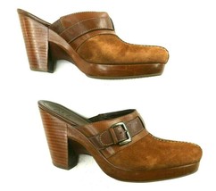 Cole Haan Brown Suede/Leather High Heeled Clogs Buckle Accent Womens Siz... - £47.95 GBP