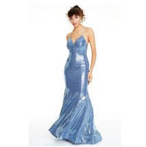 City Studios Junior Women 9 Blue Sequin Cross Back Long Evening Gown NWT... - $88.19
