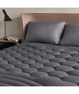 Quilted Mattress Pad Pillow Top Matress Topper Soft Bed Cover Fitted Dee... - £40.85 GBP+