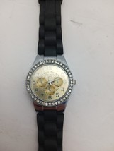 Figaro Couture Watch Women Silver Case Silicone Black Band  Working 9&quot; - $237.18 MXN