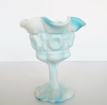 Vintage blue &amp; white swirl slag glass art glass goblet - £15.02 GBP