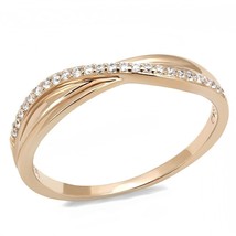 Gorgeous Rose Gold Plated Cross Over 4mm Band Simulated Diamond Wedding Ring - $78.40