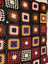 Vtg. 80s Hand Crochet Granny Blanket Afghan Throw Trim Colorful LSU 45 X 45 - £35.31 GBP