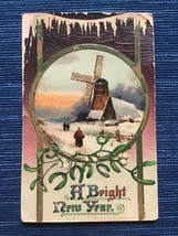 688A~ Vintage Postcard A Bright New Year 1¢ Windmill - $5.00
