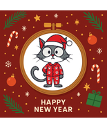 Cat in red Christmas pajamas - Cross-stitch pattern PDF - Instant download - $5.00