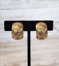 Vintage Clip On Earrings - Chunky Half Hoop Gold Tone Glitter - One Missing Gem - £8.61 GBP