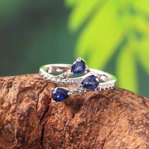 Natural Blue Sapphire Ring Engagement Fashion Ring Handmade 925 Sterling Silver - £60.52 GBP