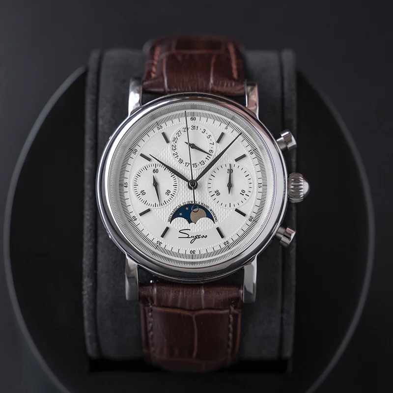 Chronograph ST1908 Movement Vintage Leather Watch Hand Winding Mechanica... - £336.46 GBP