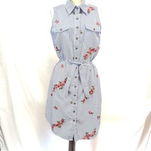 Millennium Striped Sleeveless Shirt dress Womens Sz M Nautical Floral - £20.09 GBP