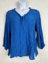 NWT Counterparts Womens Plus Size 1X Blue Sapphire Woven Top Long Sleeve - £17.30 GBP