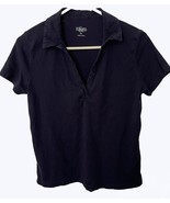 Womans Navy Top, Hillard Hanson, Deep V Neck, Embroidered, Cotton Blend, XL - $274.84 MXN