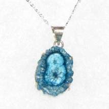 925 S. Silver Necklace with Blue Sapphire Natural Geode Cluster Pendant 24&quot; - £21.28 GBP