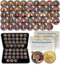 All 46 United States Presidents Full Coin Set 24K Gold Plated Dc Quarters w/ Box - £112.06 GBP