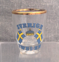 Vintage Sverige Sweden Shot Glass - Gold Rim - Collectible Souvenir - £6.06 GBP