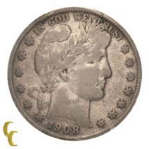 1908-S Silver Barber Half Dollar 50C (Fine, F Condition) Full Strong Liberty - $129.92