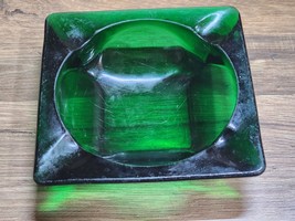 Vintage Cigar Ashtray - Mid-Century Emerald Green Glass Square  - 4.5&quot; - £17.18 GBP
