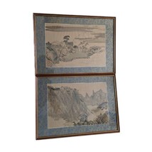 Pair of Chinese Silk Paintings by Qian Lian, Framed, Shandong 1980 - $97.80
