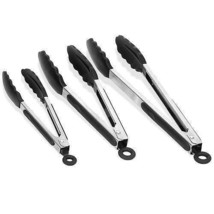 3Pcs Kitchen Tongs Stainless Steel Locking Food Tongs with Silicon Tips BPA F... - £24.91 GBP