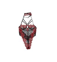 Shirley of Hollywood Women&#39;s Two Toned Stretch Lace Shelf Cup Teddy, 31399, Red/ - £34.82 GBP