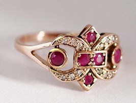 2.65Ct Round Cut Simulated Ruby Vintage Ring 925 Silver Gold Plated - £87.80 GBP