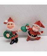 Vintage Red Flocked Santa Claus Christmas Ornaments Set Of 2 - $23.23 CAD