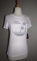 Juicy Couture Retro White Glitter Smashball tee &#39;Sunset&#39;  L new made in usa - £31.13 GBP