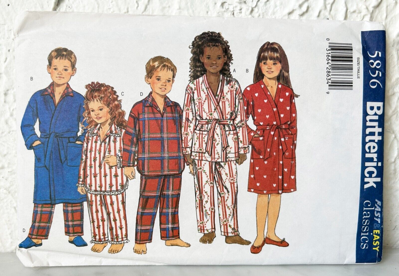Butterick Fast Easy Kids Robe Pajamas Top Pants Sewing Pattern #5856 S-XL Uncut - $9.45