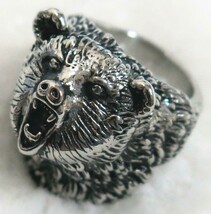 WILD BEAR STAINLESS STEEL RING size 8 silver metal S-506 bears head w te... - €6,51 EUR