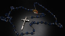 Vintage Blue Bead Silver Rosary - £7.90 GBP