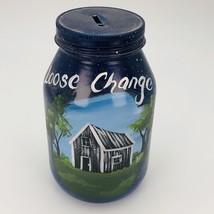 Hand Painted Glass Coin Jar Loose Change Country Barn Blue Sky Backgroun... - £11.99 GBP